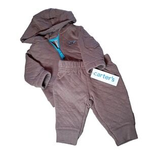 Carter's Baby 2-Pc Quilted Hoodie & Pants Set Helicopter Brown Blue NWT 3M Soft